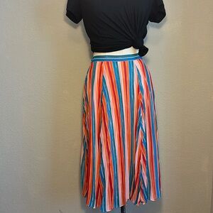 Anthropologie Maeve Roseanna Striped-Pleated Maxi Skirt